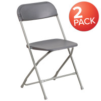 Flash Furniture 2-LE-L-3-GREY-GG 2 Pk. HERCULES Series 650 lb. Capacity Premium Grey Plastic Folding Chair